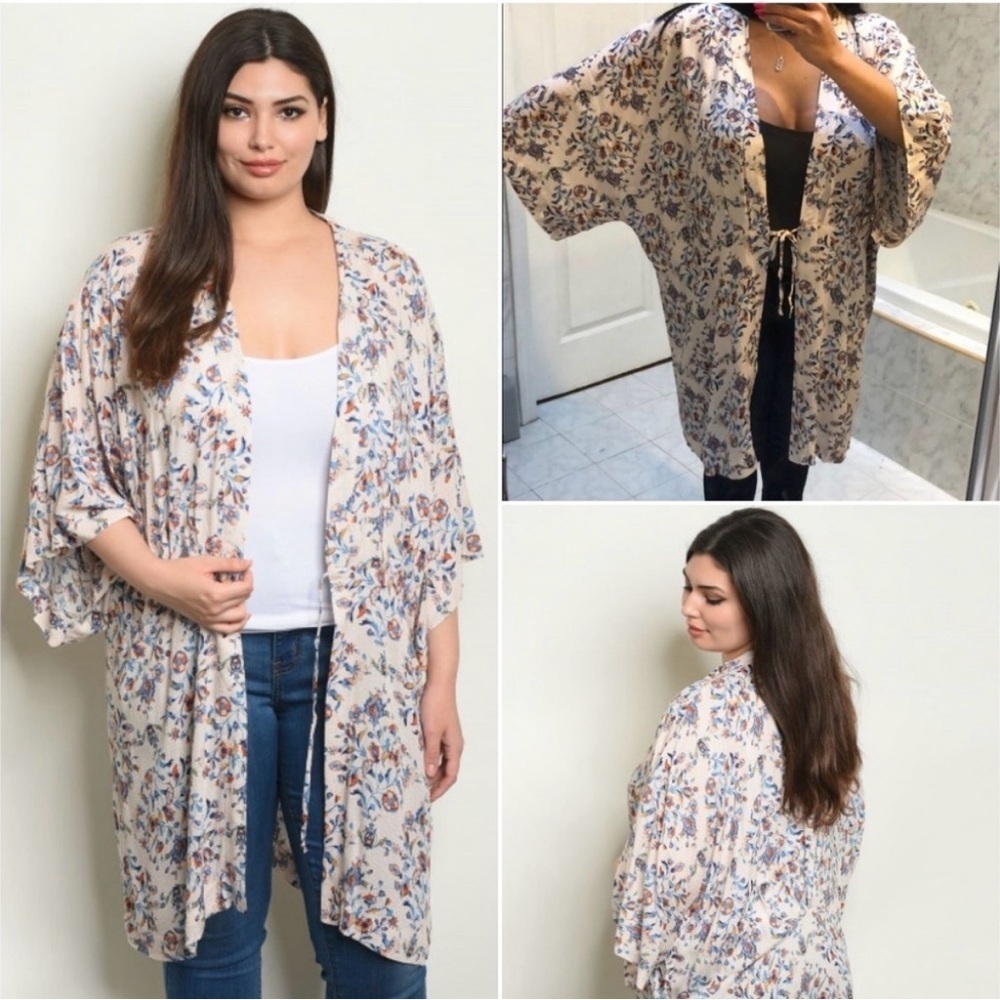En Crème Cream Floral Kimono 3X